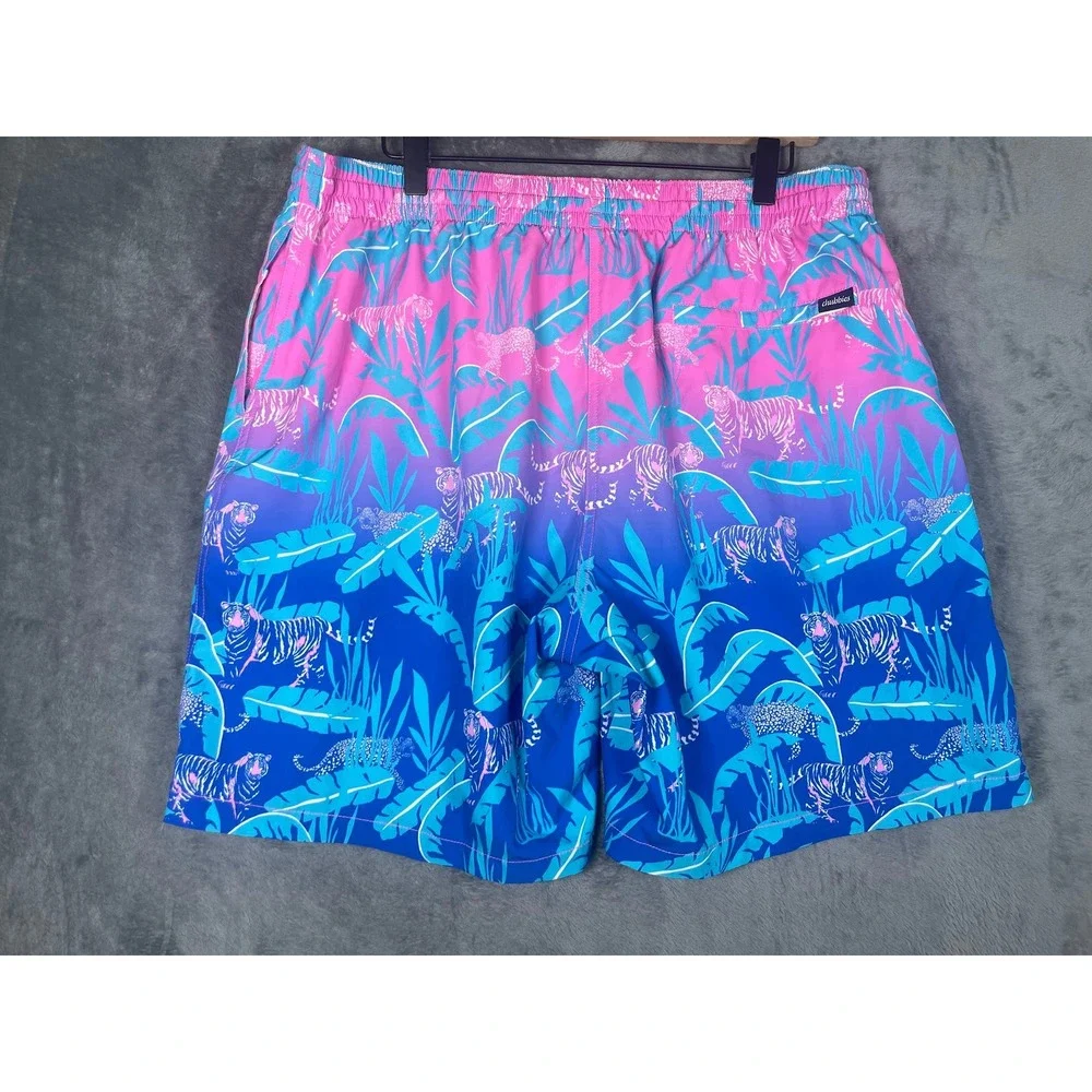 Chubbies Mens XXL Swim Trunks Pink Blue Ombre Tiger Jungle Print 7 Inch Inseam